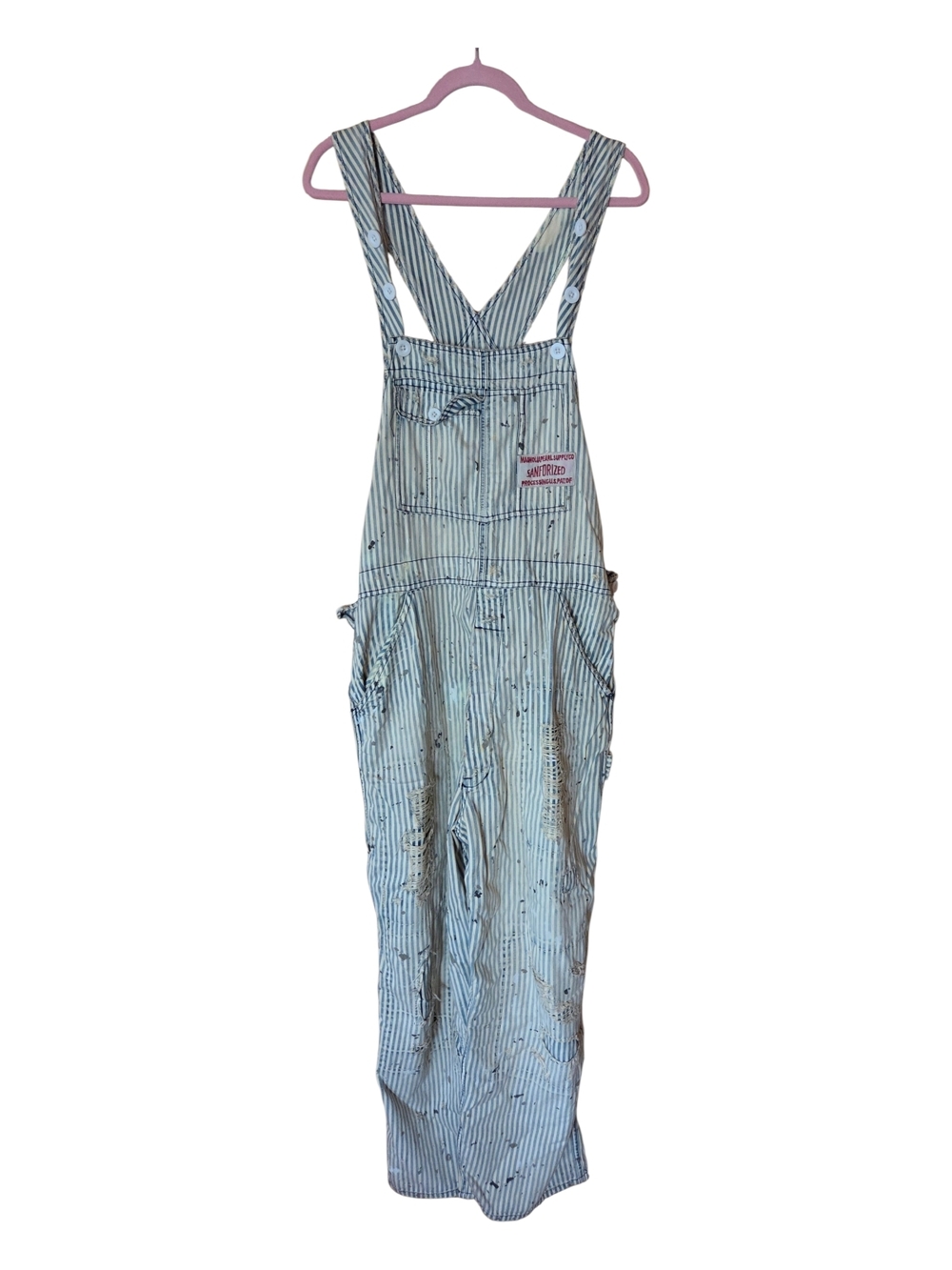 Magnolia Peearl Striped "Sanforized" Overalls in Light Blue & White